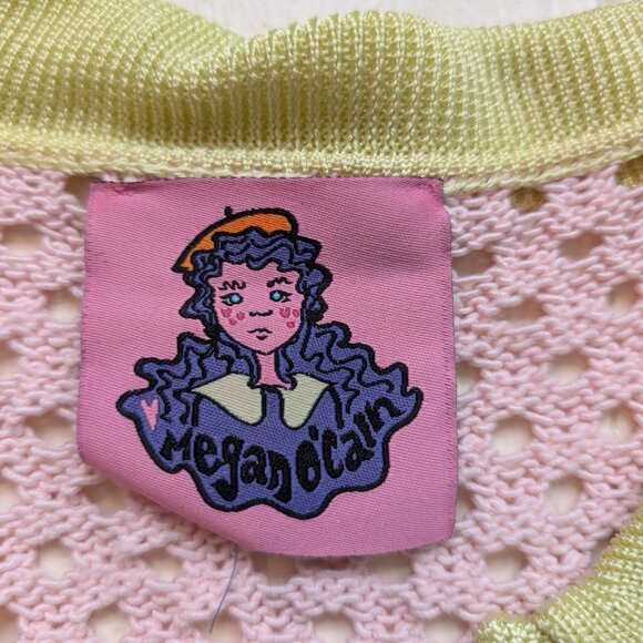 Upcycled Designer Long Sleeve Knit Granny Square Collared Crop Top Megan O'Cain - Picture 5 of 11